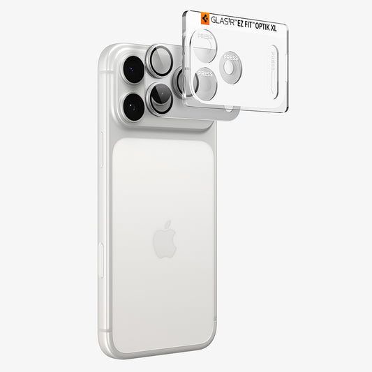 Folia ochronna na tylną kamerę Spigen GlastR EZ FIT Optik Pro XL do Apple iPhone 18 Pro, szkło hartowane, srebrna AGL12038