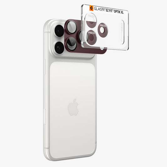 Folia ochronna na tylną kamerę Spigen GlastR EZ FIT Optik Pro XL do Apple iPhone 18 Pro, szkło hartowane, bordowa AGL12036