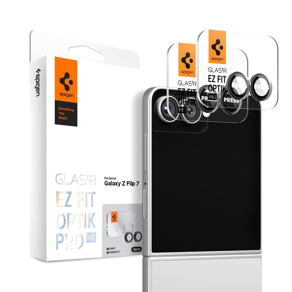 Spigen GlastR EZ FIT Optik Pro HD Back Camera Protector for Samsung Galaxy Z Flip7 F766, Tempered Glass, Set of 2 pieces, Black AGL09587
