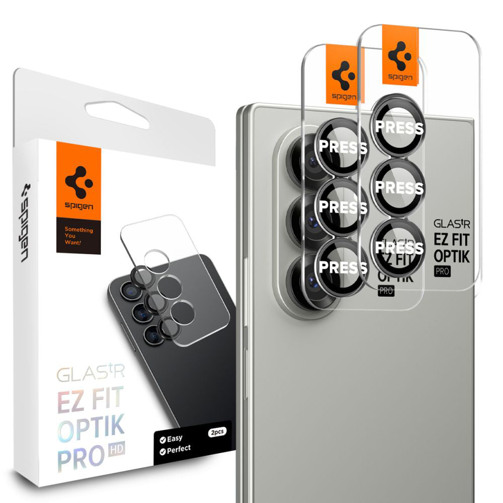 Folia ochronna na tylną kamerę Spigen GlastR EZ FIT Optik Pro HD dla Samsung Galaxy Z Fold7 F966, Hartowane szkło, Zestaw 2 sztuki, Czarna AGL09581