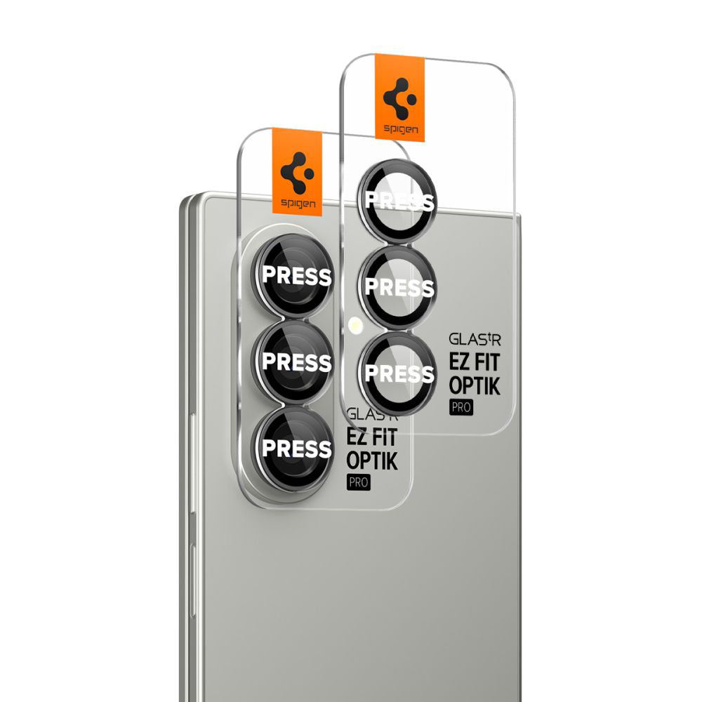 Folia ochronna na tylną kamerę Spigen GlastR EZ FIT Optik Pro HD dla Samsung Galaxy Z Fold7 F966, Hartowane szkło, Zestaw 2 sztuki, Czarna AGL09581