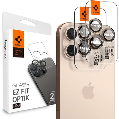 Folia ochronna na tylną kamerę Spigen GlastR EZ FIT Optik Pro dla Apple iPhone 16 Pro, Szkło Hartowane, Zestaw 2 sztuki, Brąz AGL08862