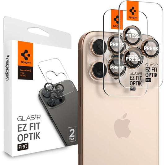 Folia ochronna na tylną kamerę Spigen GlastR EZ FIT Optik Pro dla Apple iPhone 16 Pro, Szkło Hartowane, Zestaw 2 sztuki, Brąz AGL08862