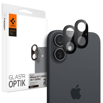 Folia ochronna na tylną kamerę Spigen GlastR Optik dla Apple iPhone 16 Plus / 16, Hartowane szkło, Zestaw 2 sztuki, Czarna AGL07922