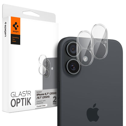 Folia ochronna na tylną kamerę Spigen GlastR Optik do Apple iPhone 16 Plus / 16, szkło hartowane, zestaw 2 sztuki, przezroczysta AGL07923