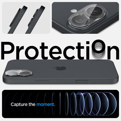 Folia ochronna na tylną kamerę Spigen GlastR Optik do Apple iPhone 16 Plus / 16, szkło hartowane, zestaw 2 sztuki, przezroczysta AGL07923