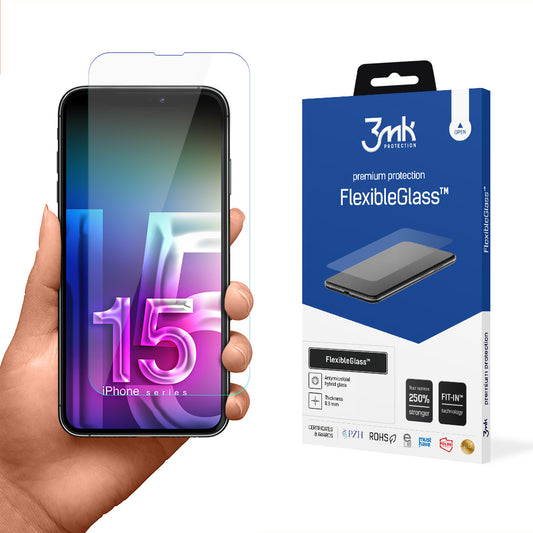 Folia ochronna na ekran 3MK FlexibleGlass do Apple iPhone 15 Pro, elastyczne szkło, pełna warstwa kleju