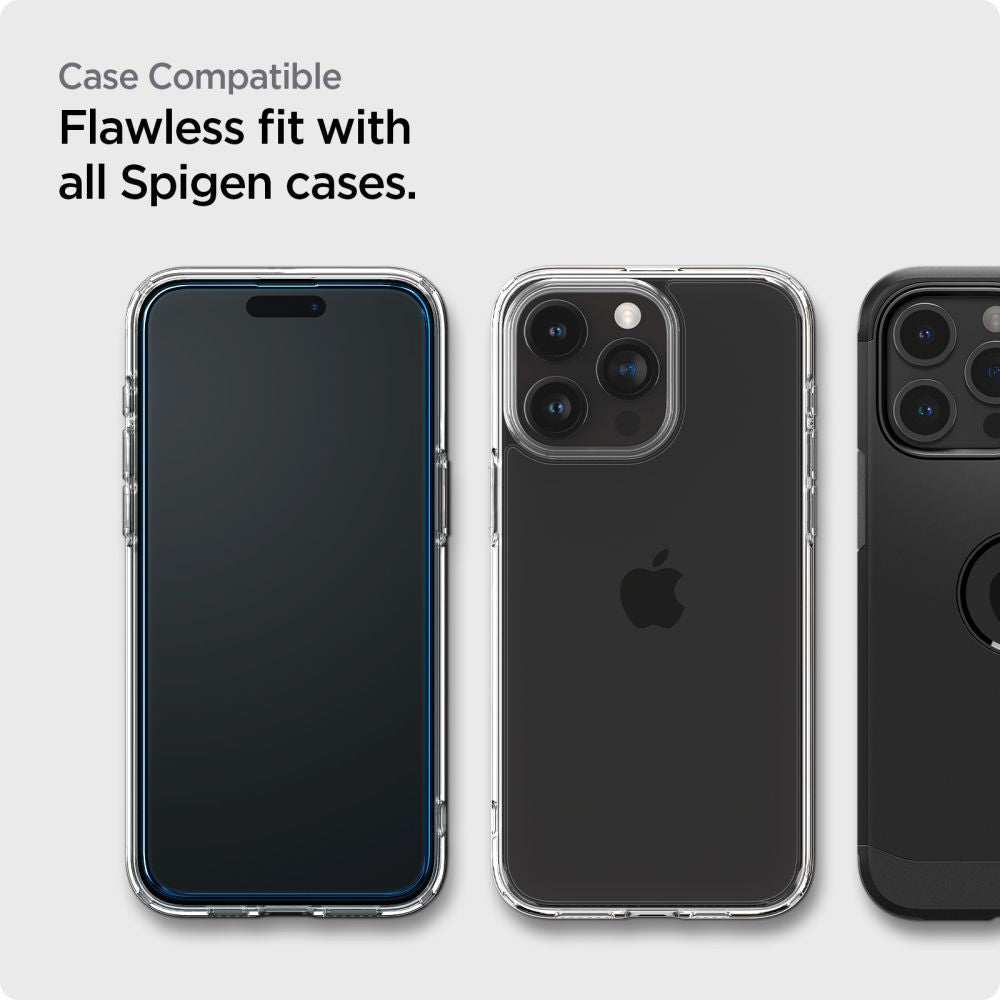 Spigen Align Master Screen Protector dla Apple iPhone 15 Pro, szkło ochronne, pełne klejenie, zestaw 2 sztuk, 2.5D, czarny