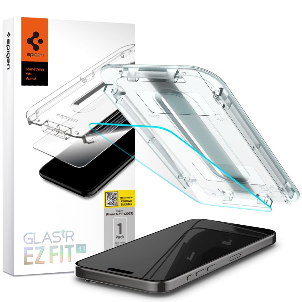 Spigen EZ FIT Screen Protector dla Apple iPhone 15 Pro Max, szkło ochronne, pełne klejenie, 2.5D AGL06878 AGL06878 