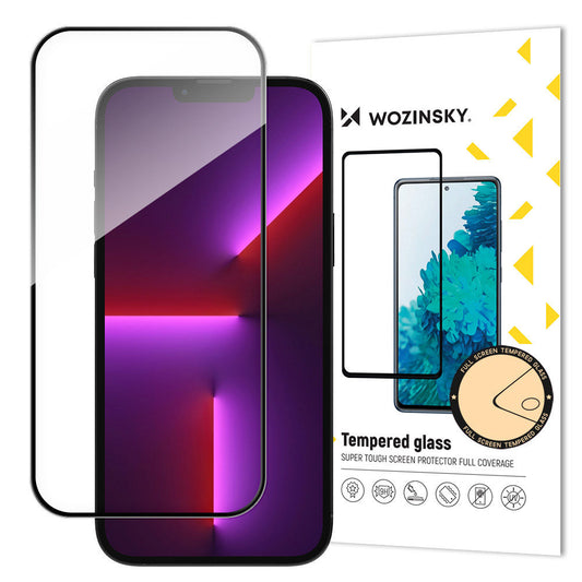 Ochraniacz ekranu WZK do Apple iPhone 15, szklana osłona, pełne klejenie, przyjazny dla etui, czarny