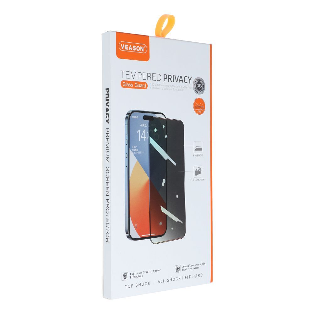 Folia ochronna na ekran Privacy Veason do Apple iPhone 15 Pro Max, szkło hartowane, pełny klej, 6D