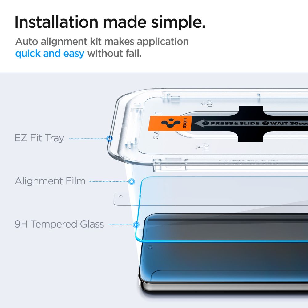 Ochraniacz ekranu Spigen EZ FIT dla Samsung Galaxy S25 S931 / S24 S921, szkło ochronne, pełne klejenie, zestaw 2 sztuk 