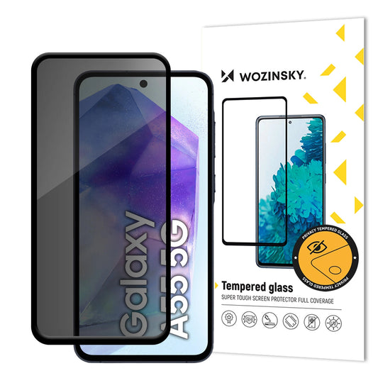 Folia ochronna na ekran Privacy WZK AntiSpy do Samsung Galaxy A55 5G A556, szkło hartowane, pełna klejność