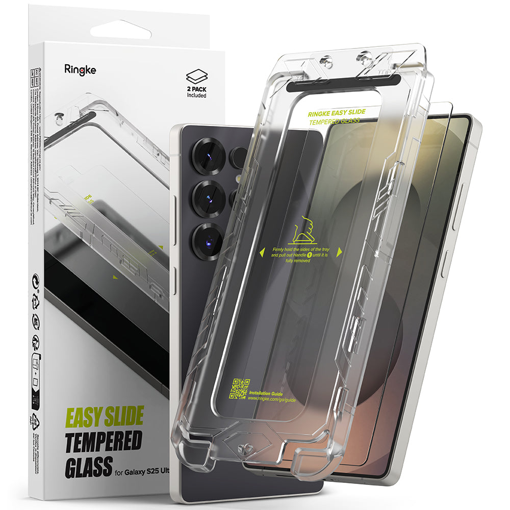 Folia ochronna na ekran Ringke Easy Slide dla Samsung Galaxy S25 Ultra S938, Szkło Hartowane, Pełne Klejenie, Zestaw 2 sztuki