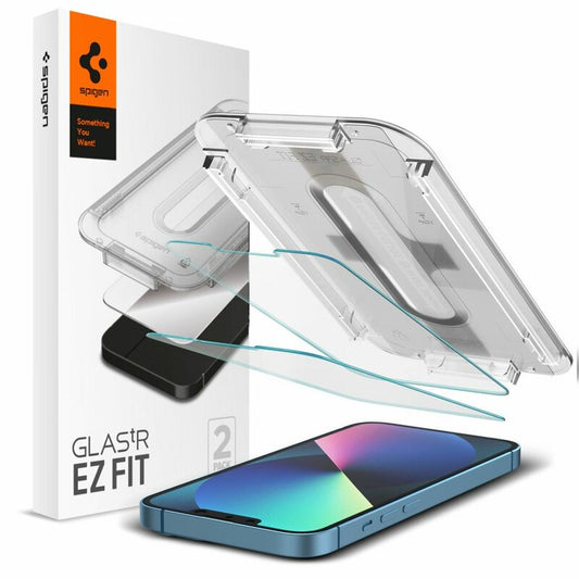 Folia ochronna na ekran Spigen GlastR EZ FIT dla Apple iPhone 17e / 16e / 14 / 13 Pro, Hartowane szkło, Pełne klejenie, Zestaw 2 sztuki AGL03385