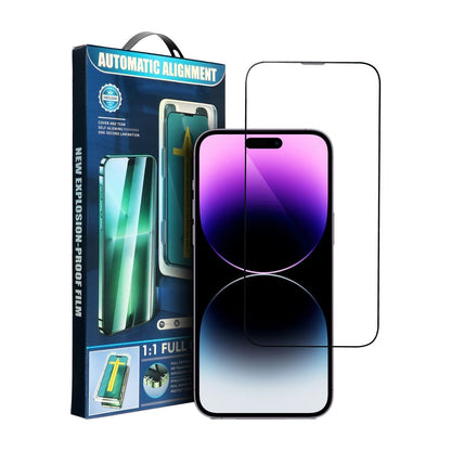 OEM Screen Protector Automatic Alignment for Apple iPhone 14 Plus / 13 Pro Max, Tempered Glass, Full Glue, 5D, Black