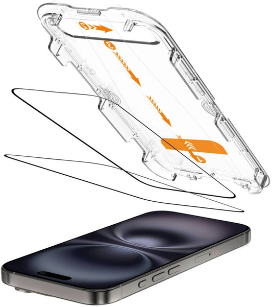 Folia ochronna na ekran Tech-Protect Quick Set+ dla Apple iPhone 16 / 15, Szkło Hartowane, Pełne Klejenie, Zestaw 2 sztuki, Czarna