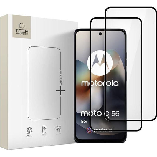 Folia ochronna na ekran Tech-Protect FIT+ dla Motorola Moto G56, Hartowane szkło, Pełne klejenie, Zestaw 2 sztuki, 2.5D, Czarna
