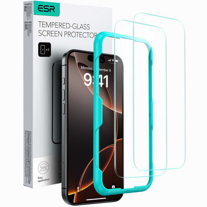 Folia ochronna ESR na ekran dla Apple iPhone 16 / 15, Szkło hartowane, Pełne klejenie, Zestaw 2 sztuki, Czarna