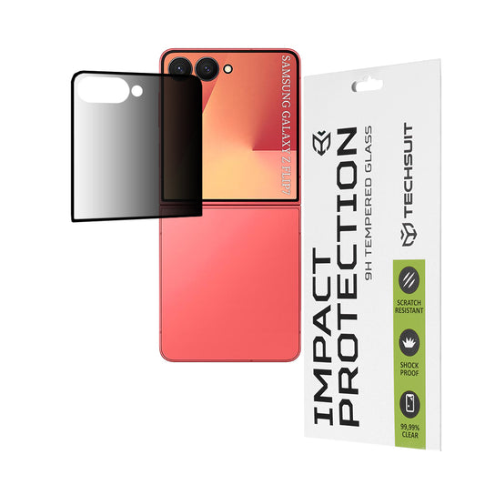 Folia ochronna na ekran zewnętrzny Privacy Techsuit do Samsung Galaxy Z Flip7 F766, szkło hartowane, pełna warstwa kleju, 111D