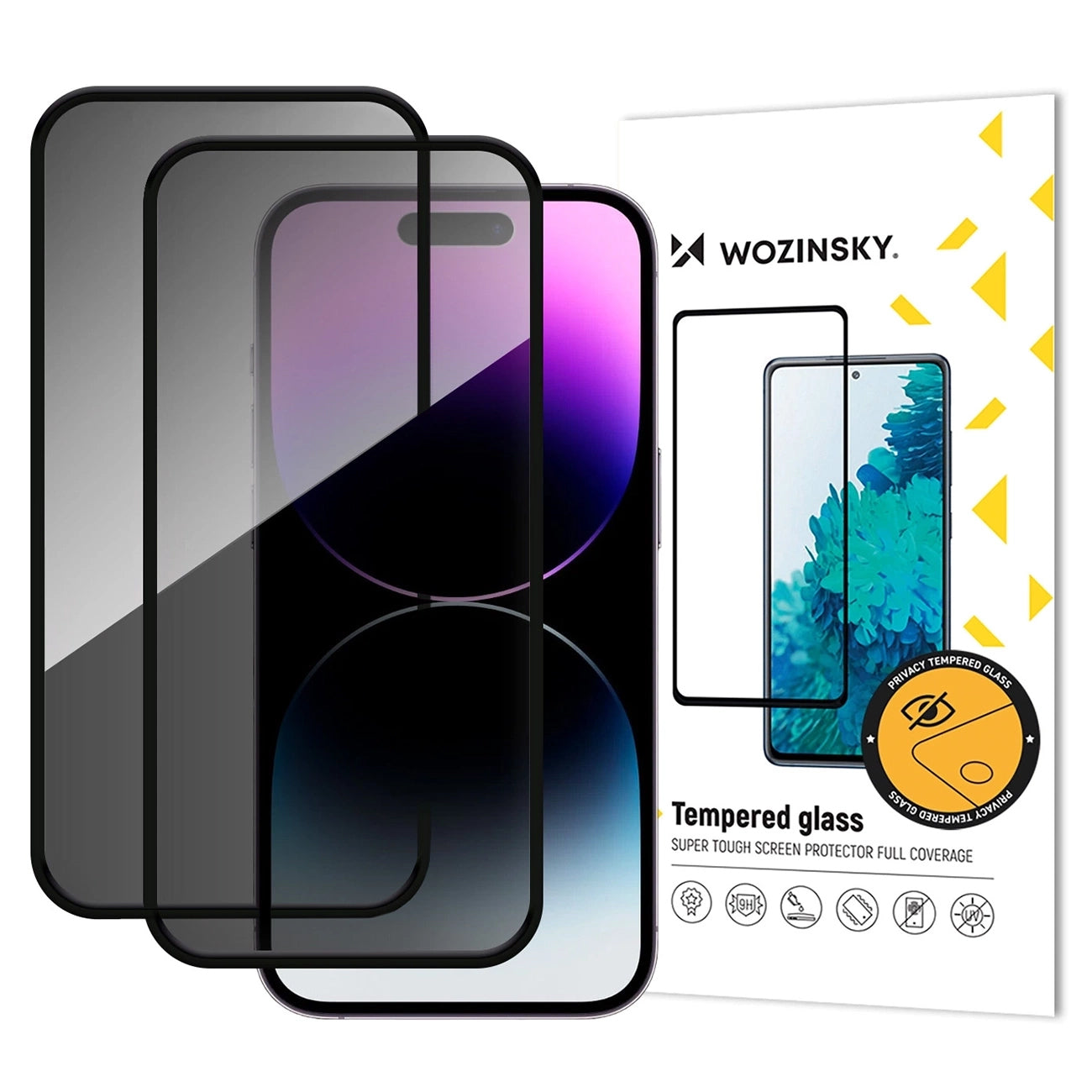Folia ochronna do ekranu Privacy WZK AntiSpy dla Apple iPhone 17 / 16 Pro, Szkło Hartowane, Pełne Klejenie, Zestaw 2 sztuki