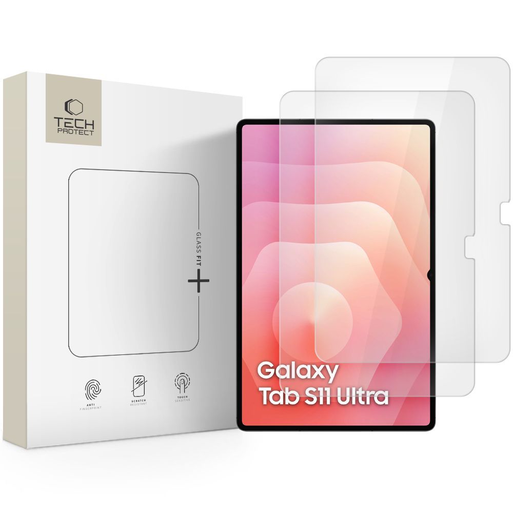 Folia ochronna na ekran Tech-Protect FIT+ dla Samsung Galaxy Tab S11 Ultra / Tab S10 Ultra, Hartowane szkło, Pełne klejenie, Zestaw 2 sztuki, 2.5D