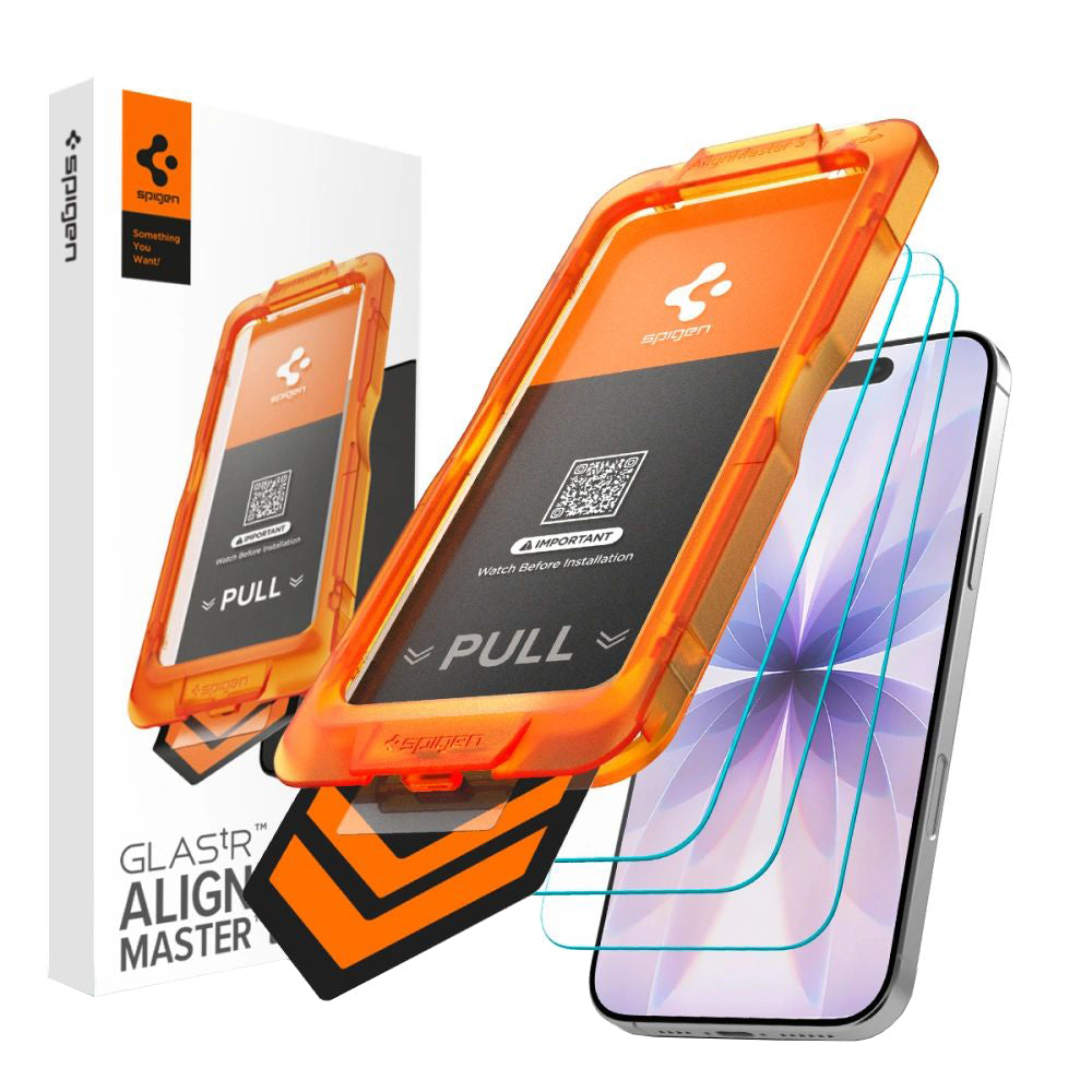 Folia ochronna na ekran Spigen GlastR Align Master Slim dla Apple iPhone 17, Hartowane szkło, Pełne klejenie, Zestaw 3 sztuki AGL10484