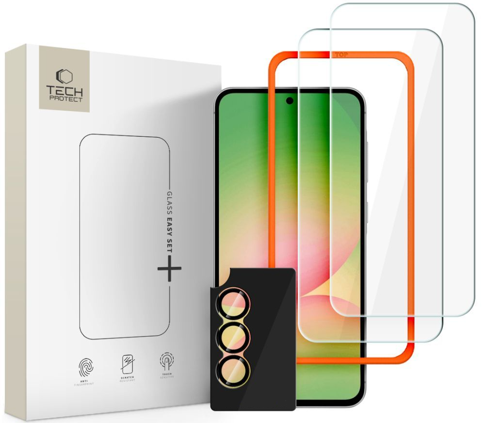 Folia ochronna na ekran i tylną kamerę Tech-Protect Quick Set+ dla Samsung Galaxy A57 5G, Szkło Hartowane, Pełne Klejenie, Zestaw 3 sztuki