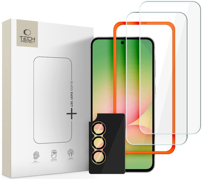 Folia ochronna na ekran i tylną kamerę Tech-Protect Quick Set+ dla Samsung Galaxy A57 5G, Szkło Hartowane, Pełne Klejenie, Zestaw 3 sztuki