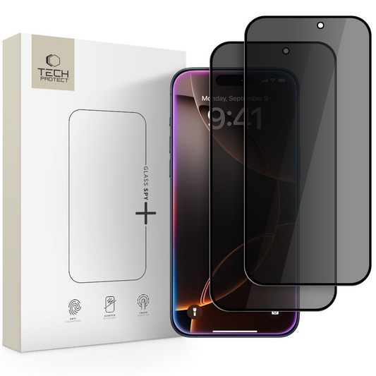 Folia ochronna na ekran Privacy Tech-Protect Spy+ do Apple iPhone 17 Pro Max / 16 Pro Max, szkło hartowane, pełna klej, zestaw 2 sztuki