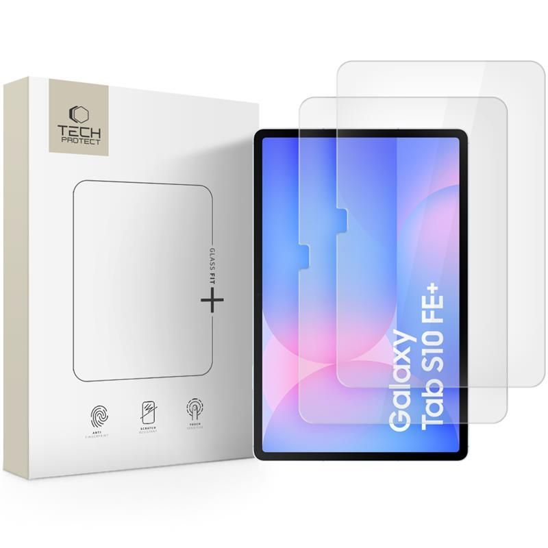 Folia ochronna na ekran Tech-Protect FIT+ dla Samsung Galaxy Tab S10 FE+, Hartowane szkło, Pełne klejenie, Zestaw 2 sztuki, 2.5D