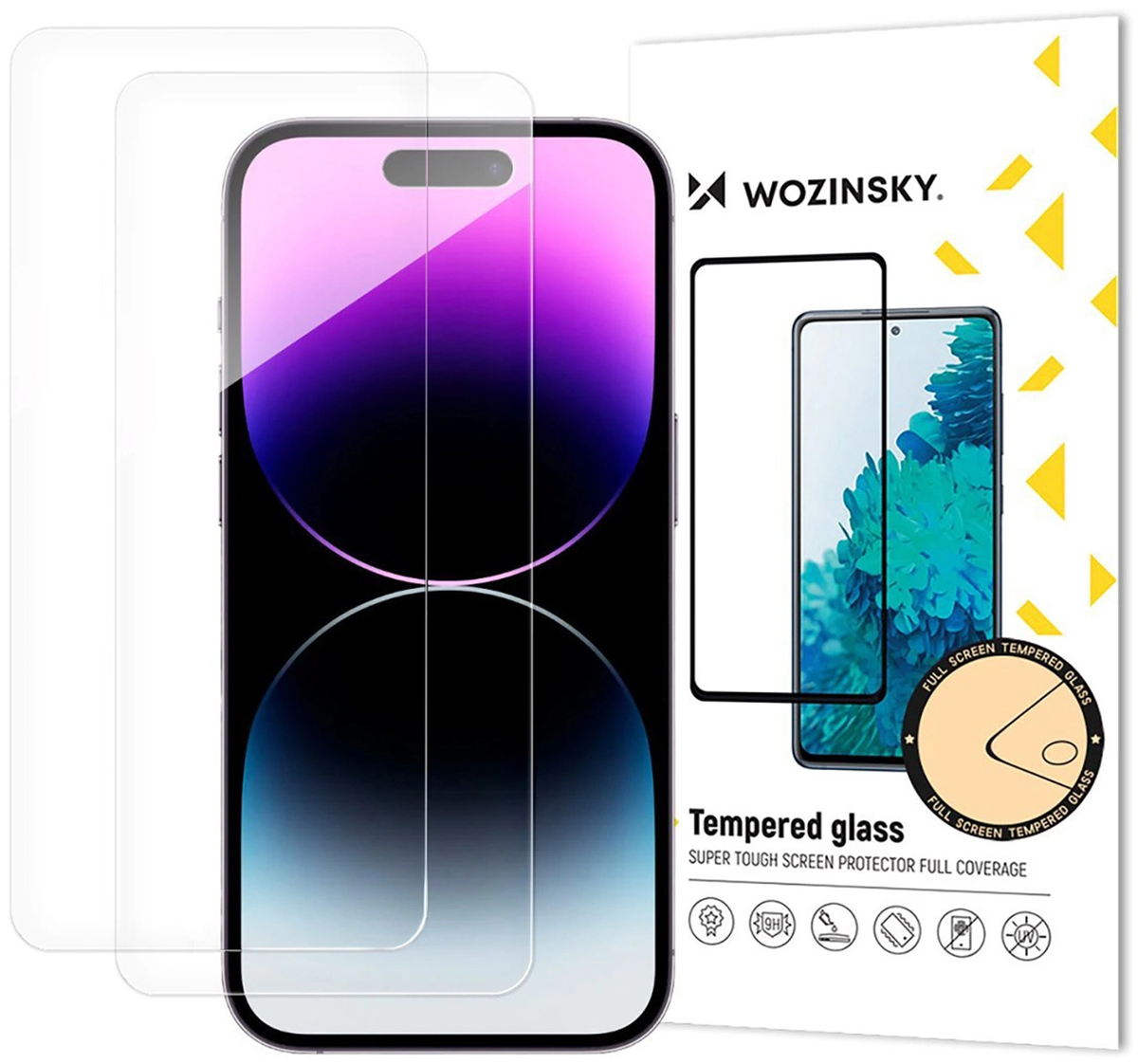Folia ochronna na ekran WZK do Apple iPhone 18 Pro / 17 Pro / 16 Pro, szkło hartowane, pełna klej, zestaw 2 sztuki