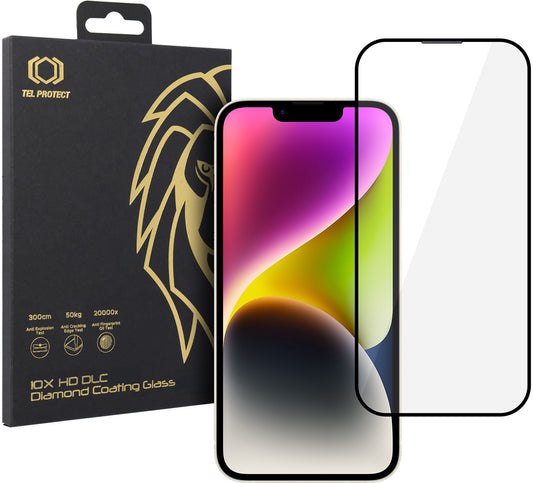 Szkło ochronne na ekran Tel Protect 10X HD DLC Diamond Coating do Apple iPhone 17e / 16e / 14 / 13 Pro / 13, szkło hartowane, pełny klej, czarne
