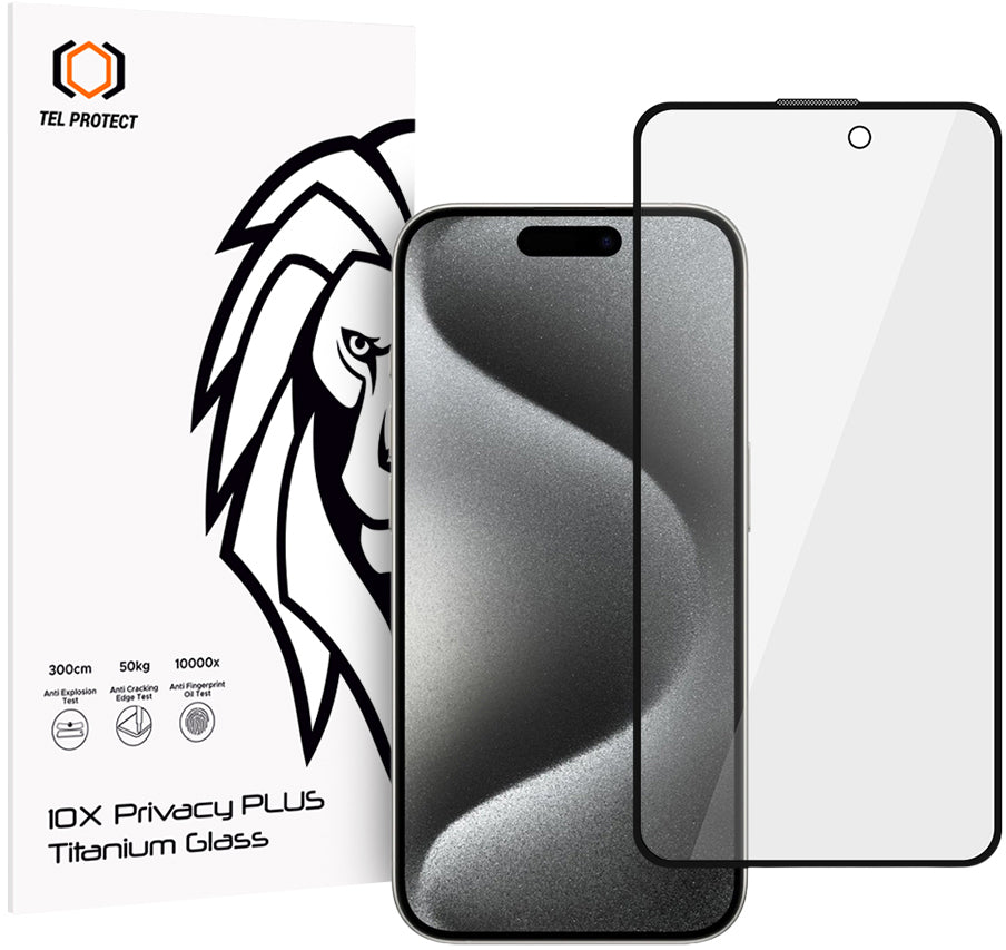 Szkło ochronne na ekran Privacy Tel Protect 10X Plus Titanium do Apple iPhone 17 / 16 Pro, szkło hartowane, pełna warstwa klejąca