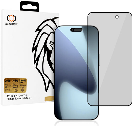 Szkło ochronne na ekran Privacy Tel Protect 10X Plus Titanium do Apple iPhone 17 Pro Max, szkło hartowane, pełny klej