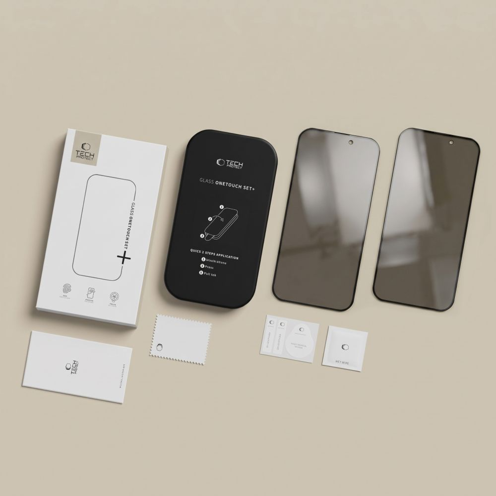 Folia ochronna na ekran Privacy Tech-Protect OneTouch do Apple iPhone 18 Pro Max, szkło hartowane, pełna klej, zestaw 2 sztuki