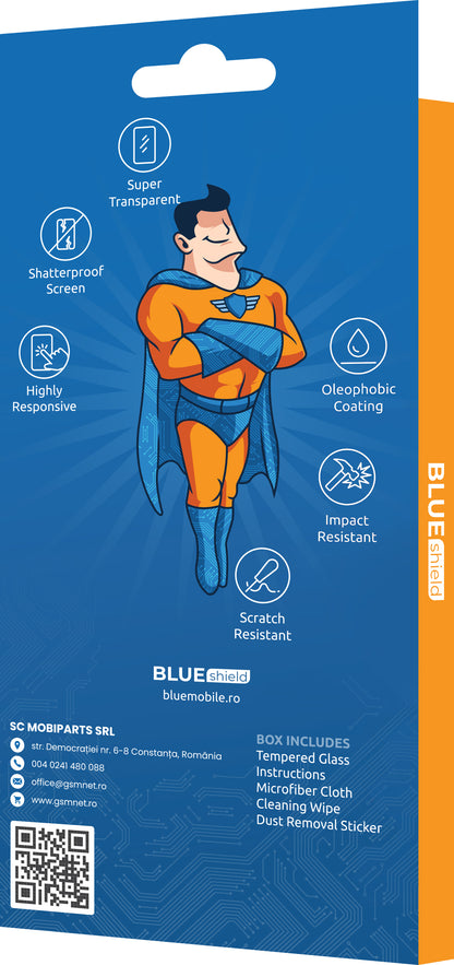 Folia ochronna na ekran Blue Shield dla Honor Magic6 Lite, Hartowane szkło, Klej na krawędziach, Kompatybilna z etui, Czarna