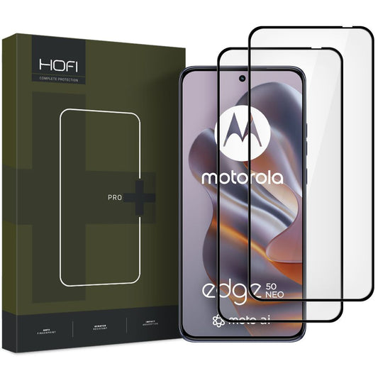 HOFI Glass PRO+ Screen Protector do Motorola Edge 50 Neo, folia ochronna do Motorola Edge 50 Neo, szklana osłona, pełny klej, zestaw 2 sztuk, 2.5D, czarny