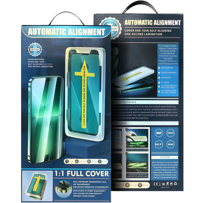 Folia ochronna na ekran OEM Automatic Alignment do Apple iPhone 17e / 16e / 14 / 13 Pro, szkło hartowane, pełna klej, 5D, czarna