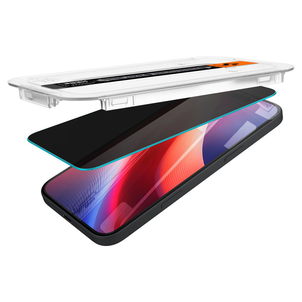 Folia ochronna do ekranu Privacy Spigen GlastR EZ FIT dla Apple iPhone 16 / 15, Szkło hartowane, Pełne klejenie, Zestaw 2 sztuki