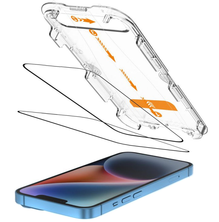 Folia ochronna na ekran Tech-Protect Quick Set+ dla Apple iPhone 17e / 16e / 14 / 13 Pro, Szkło Hartowane, Pełne Klejenie, Zestaw 2 sztuki, Czarna