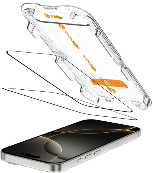 Folia ochronna na ekran Tech-Protect Quick Set+ dla Apple iPhone 16 Pro, Szkło Hartowane, Pełne Klejenie, Zestaw 2 sztuki, Czarna