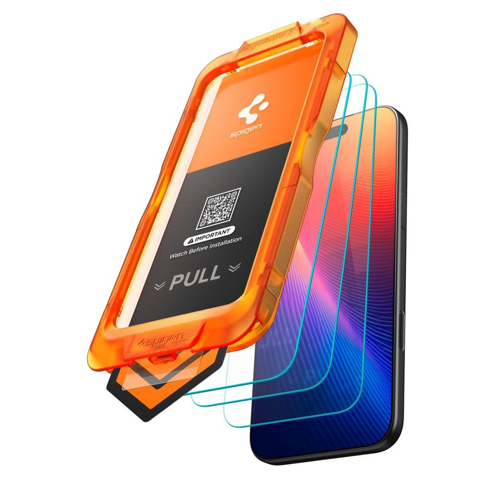Folia ochronna na ekran Spigen GlastR Align Master Slim dla Apple iPhone 17, Hartowane szkło, Pełne klejenie, Zestaw 3 sztuki AGL10484