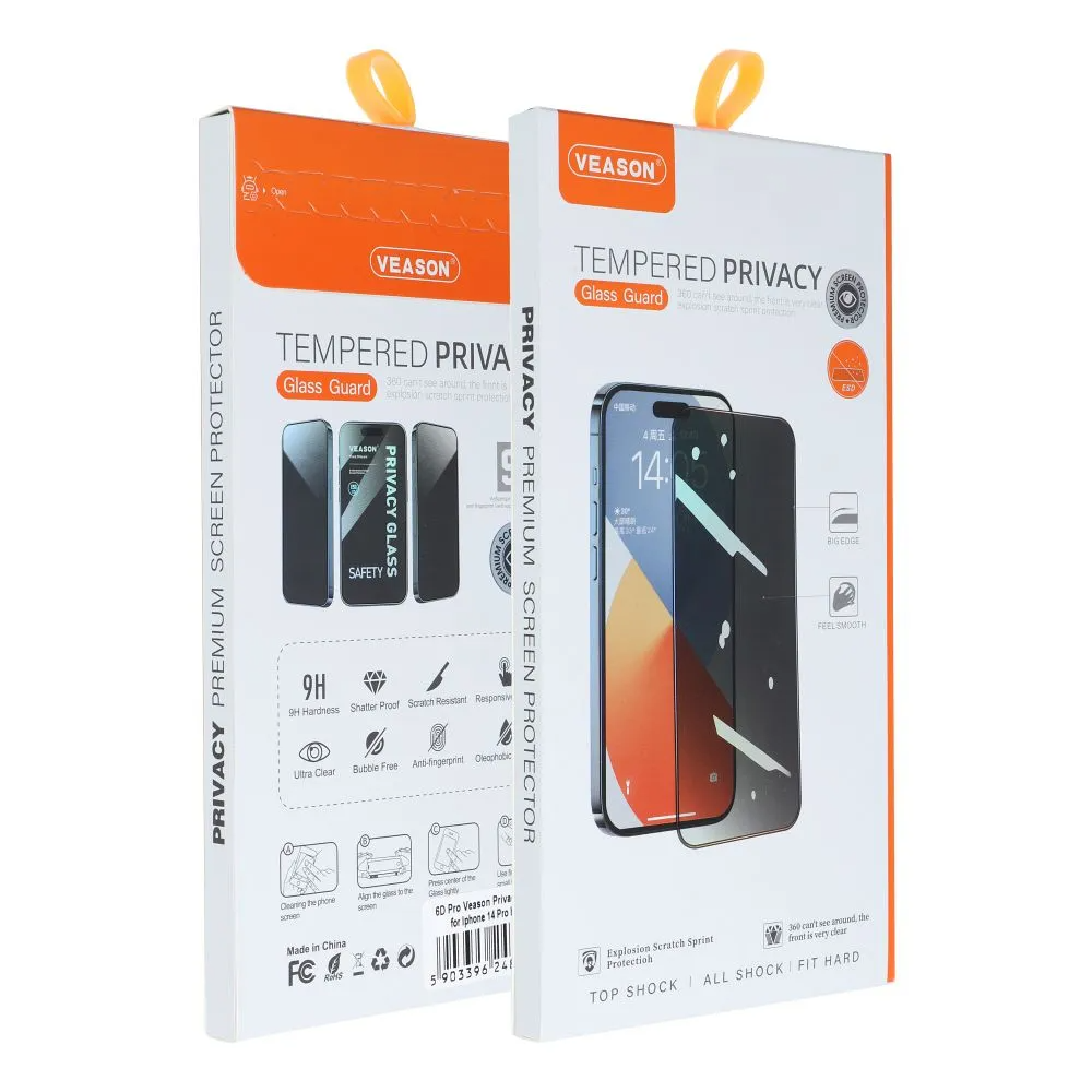 Veason Privacy Screen Protector for Apple iPhone 17 Pro Max, Tempered Glass, Full Glue, 6D