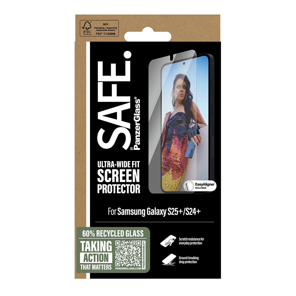 Folia ochronna na ekran PanzerGlass Safe. Ultra-Wide Fit EasyAligner do Samsung Galaxy S25+ S936, szkło hartowane, pełna warstwa kleju, ponownie zapakowane
