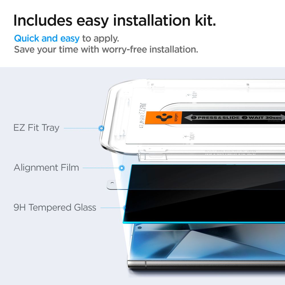 Spigen EZ FIT Privacy Screen Protector dla Samsung Galaxy S24 Ultra S928, szkło ochronne, pełny klej, zestaw 2 sztuk 