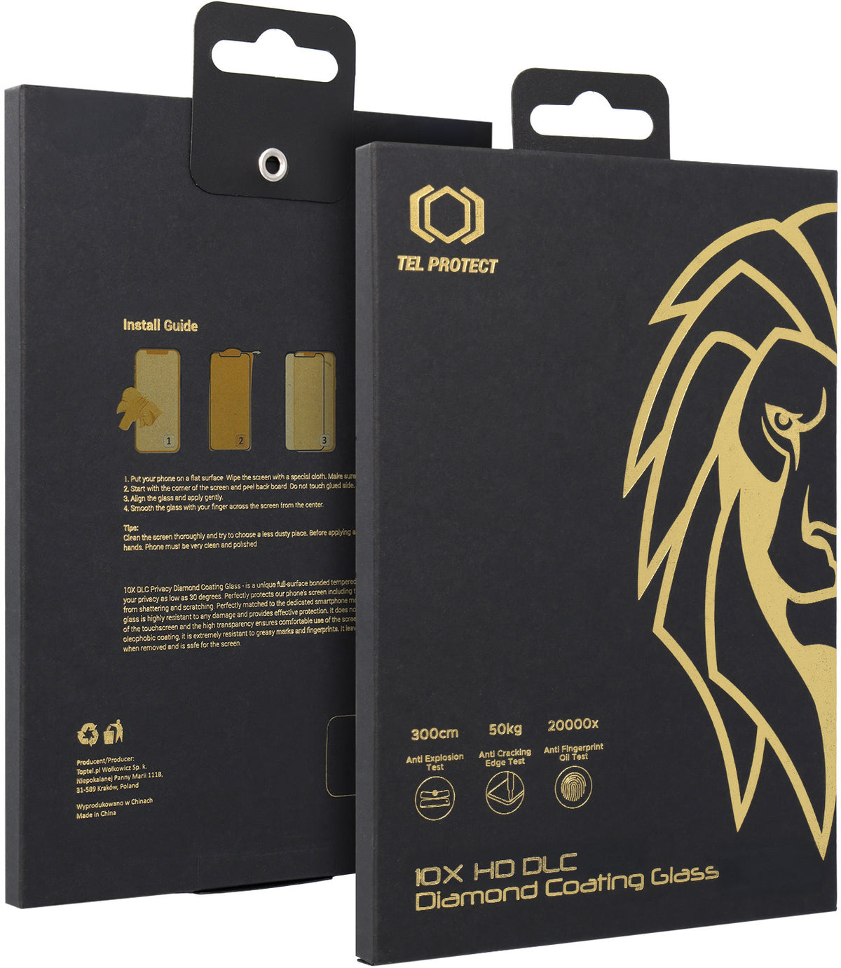 Szkło ochronne na ekran Tel Protect 10X HD DLC Diamond Coating do Apple iPhone 17 / 16 Pro, szkło hartowane, pełny klej, czarne