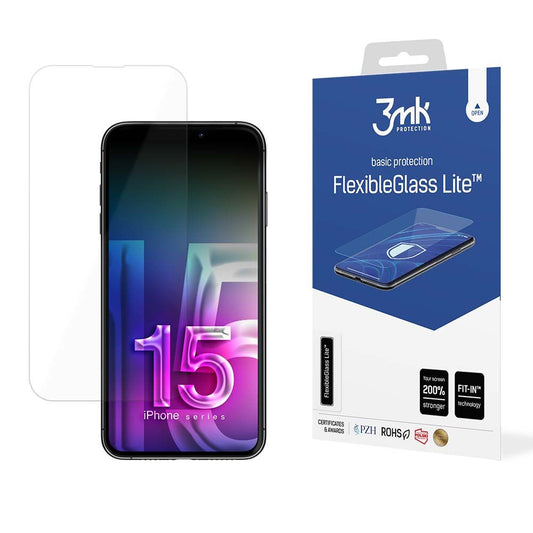 Folia ochronna na ekran 3MK FlexibleGlass Lite dla Apple iPhone 15, elastyczne szkło, pełna klejność