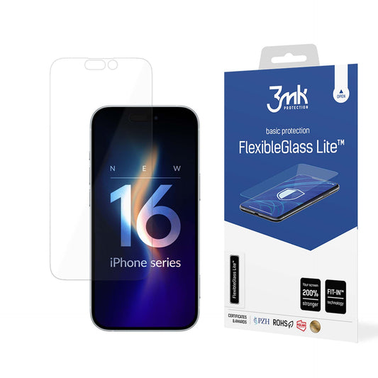 Folia ochronna na ekran 3MK FlexibleGlass Lite dla Apple iPhone 16 Pro, elastyczne szkło, pełna warstwa kleju