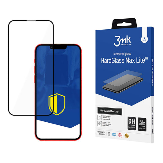 Folia ochronna na ekran 3MK HardGlass Max Lite do Apple iPhone 17e / 16e / 14 / 13 Pro, szkło hartowane, pełna klej, czarna